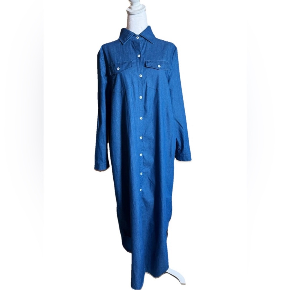 Blue Denim chambray Shirt Dress - Picture 4 of 5